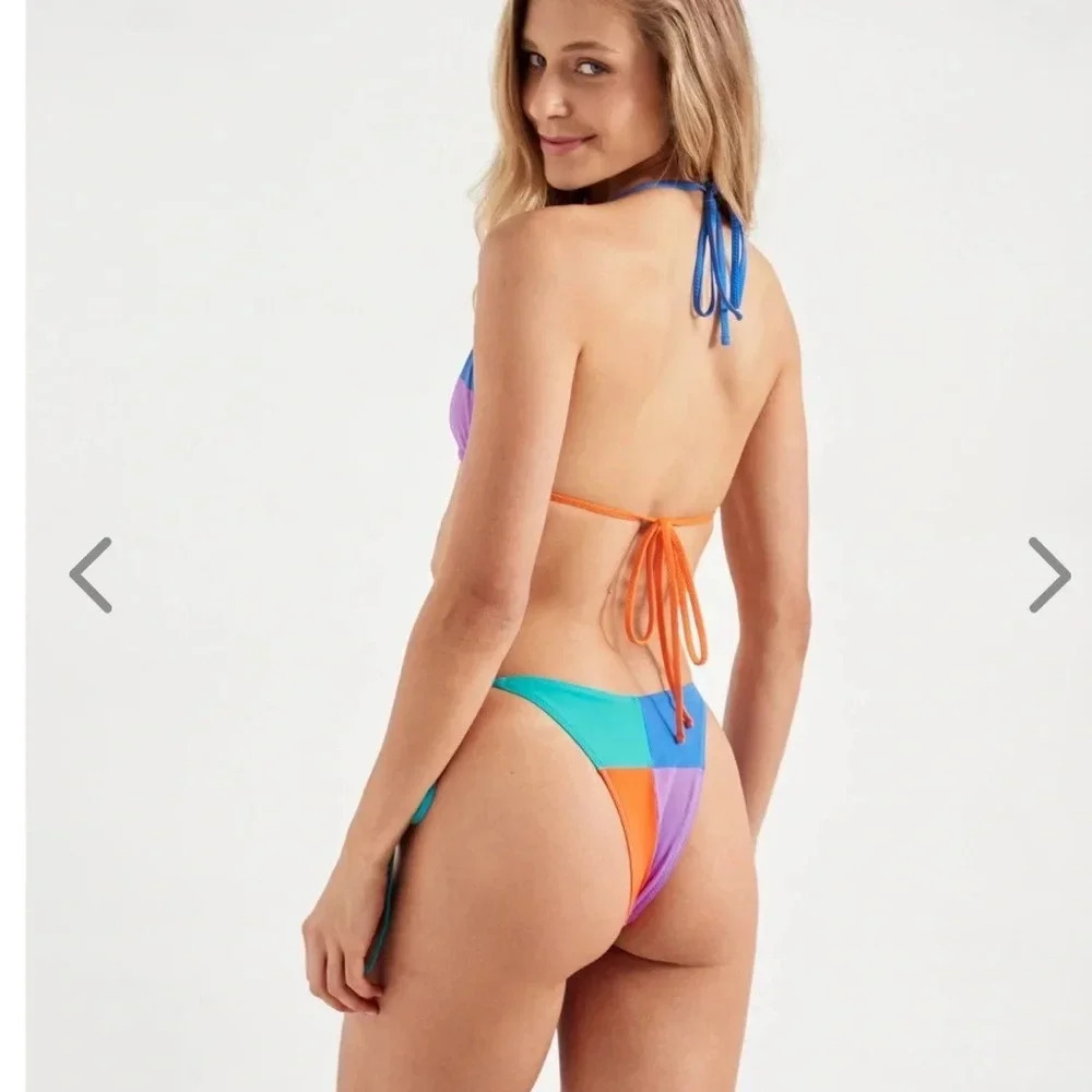 NWT OneOne Swimwear Bikini SET Ariel Bilbao Print Triangle NEW Multicolor Cute - Picture 4 of 9